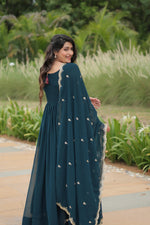 Thumbnail for Evanik Rama Faux Blooming Gown With Dupatta With Sequins-Multi & Zari Embroidered Work