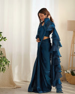 Thumbnail for Lorenvalley Ready to wear Jimmy Choo Organza Fabric Border Lace Work Predrapped Saree
