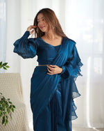 Thumbnail for Lorenvalley Ready to wear Jimmy Choo Organza Fabric Border Lace Work Predrapped Saree