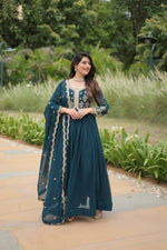 Thumbnail for Evanik Rama Faux Blooming Gown With Dupatta With Sequins-Multi & Zari Embroidered Work