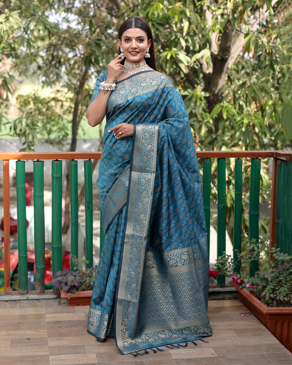 Lorenvalley Premium Bandhej Patola Silk Sarees with kanchi Borders and Contrast Zari Weaving borders Saree - Rama - Distacart