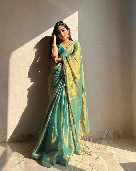 Evanik Rama Shaded Fendy Silk wedding and partywear Saree with Blouse