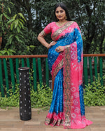 Thumbnail for Lorenvalley Premium Pure Bandhej Tapeta Soft light weight silk saree with zari weaving Border - Multicolor - Distacart