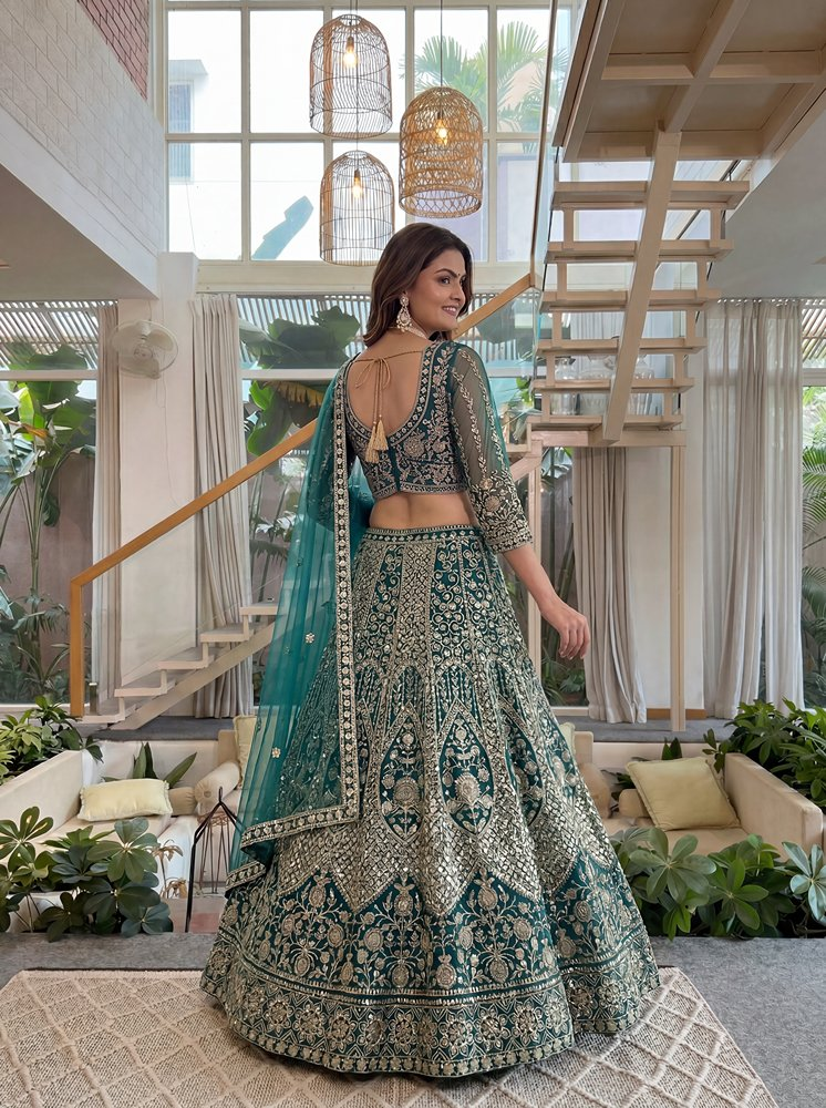 Lehenga Mart Net Lehenga With Cording Embroidery Work-Rama - Dista
