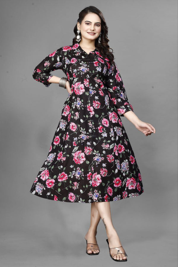 Preksha Creation Women White Cotton Floral One Sided Pocket Gown