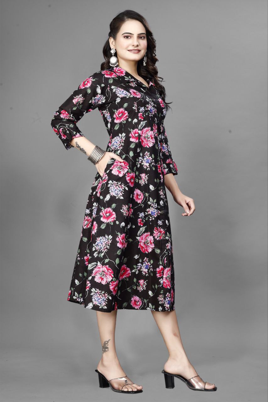 Preksha Creation Women White Cotton Floral One Sided Pocket Gown