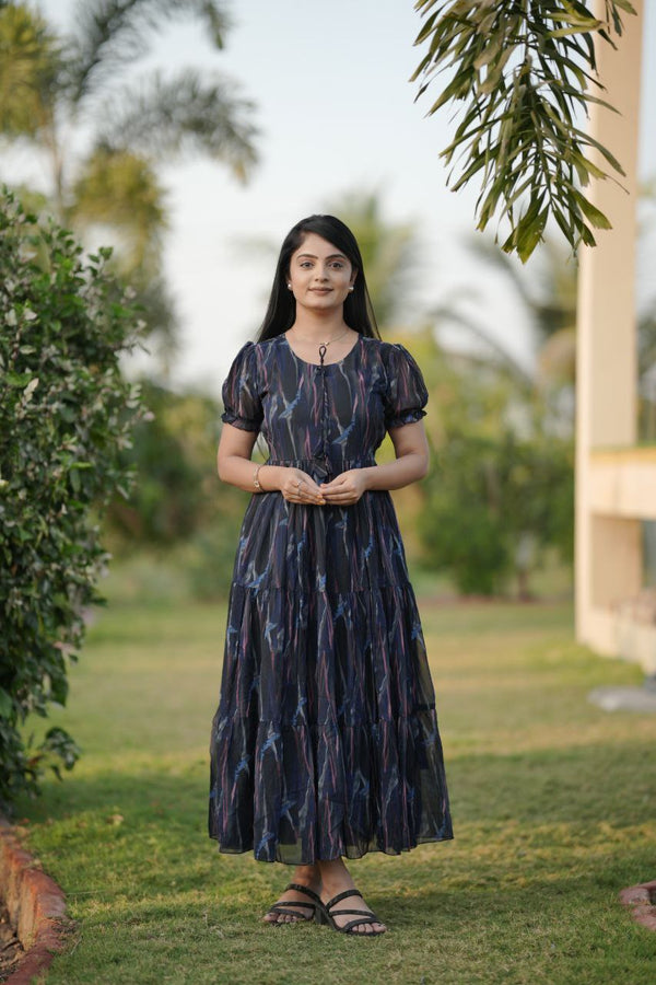 Preksha Creation Women Multicolour Georgette Floral Maxi dress Gown