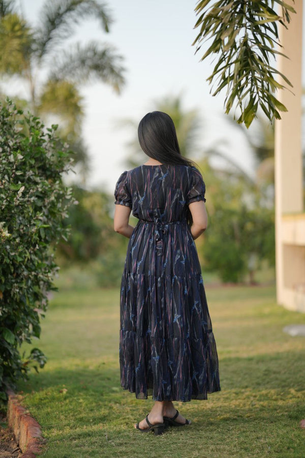 Preksha Creation Women Multicolour Georgette Floral Maxi dress Gown