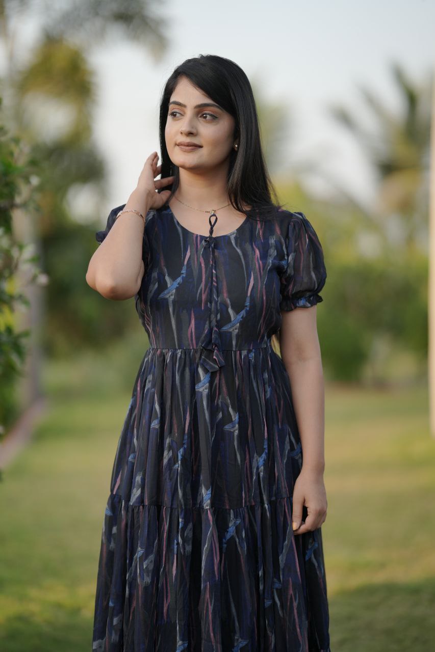 Preksha Creation Women Multicolour Georgette Floral Maxi dress Gown