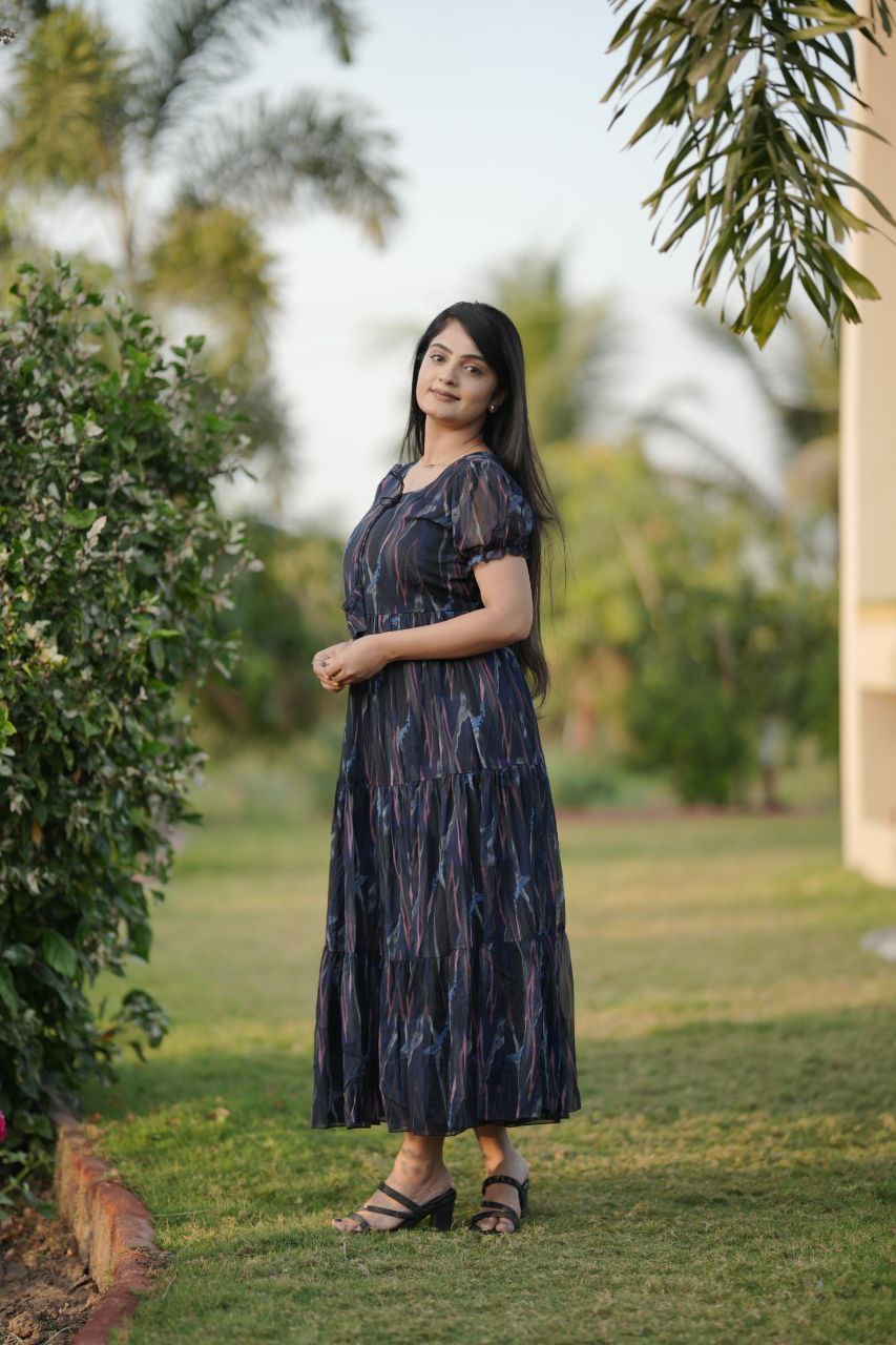 Preksha Creation Women Multicolour Georgette Floral Maxi dress Gown