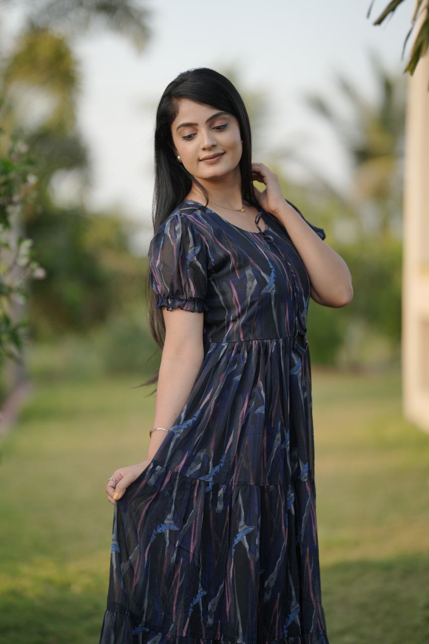 Preksha Creation Women Multicolour Georgette Floral Maxi dress Gown