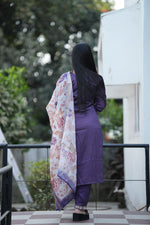 Thumbnail for Preksha Creation Women Lavender Premium Vichitra Silk Embroidered Straight Cut Kurti & Pant With Dupatta - Distacart