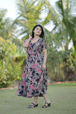 Thumbnail for Preksha Creation Women Multicolour Georgette Floral Maxi dress Gown