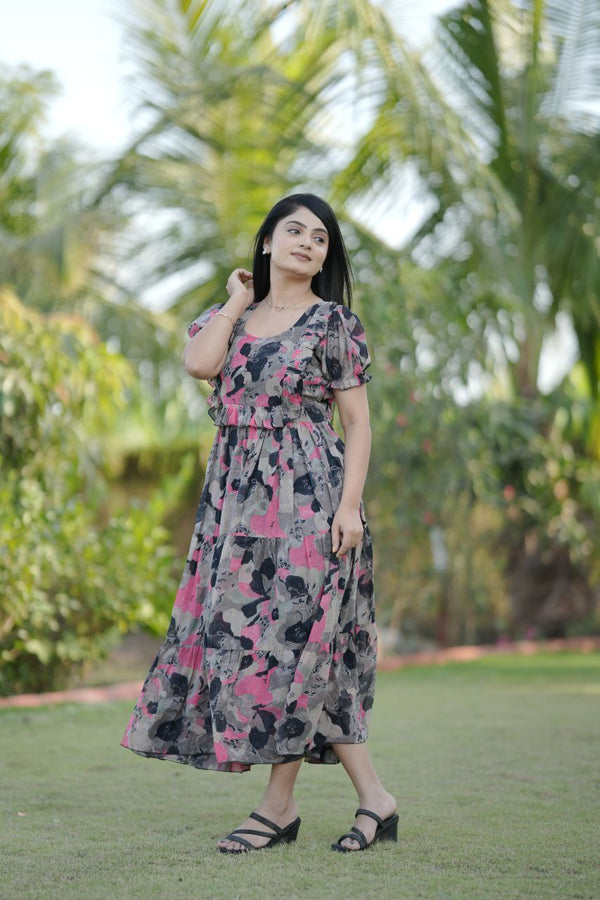 Preksha Creation Women Multicolour Georgette Floral Maxi dress Gown