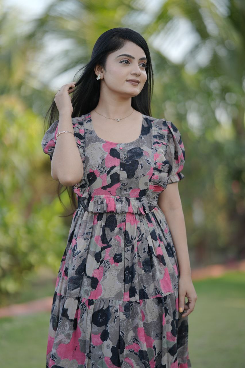 Preksha Creation Women Multicolour Georgette Floral Maxi dress Gown - Distacart