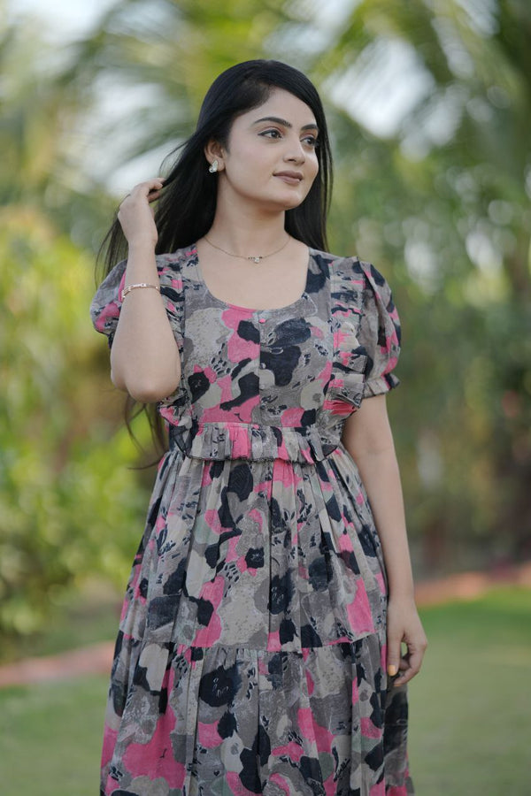 Preksha Creation Women Multicolour Georgette Floral Maxi dress Gown