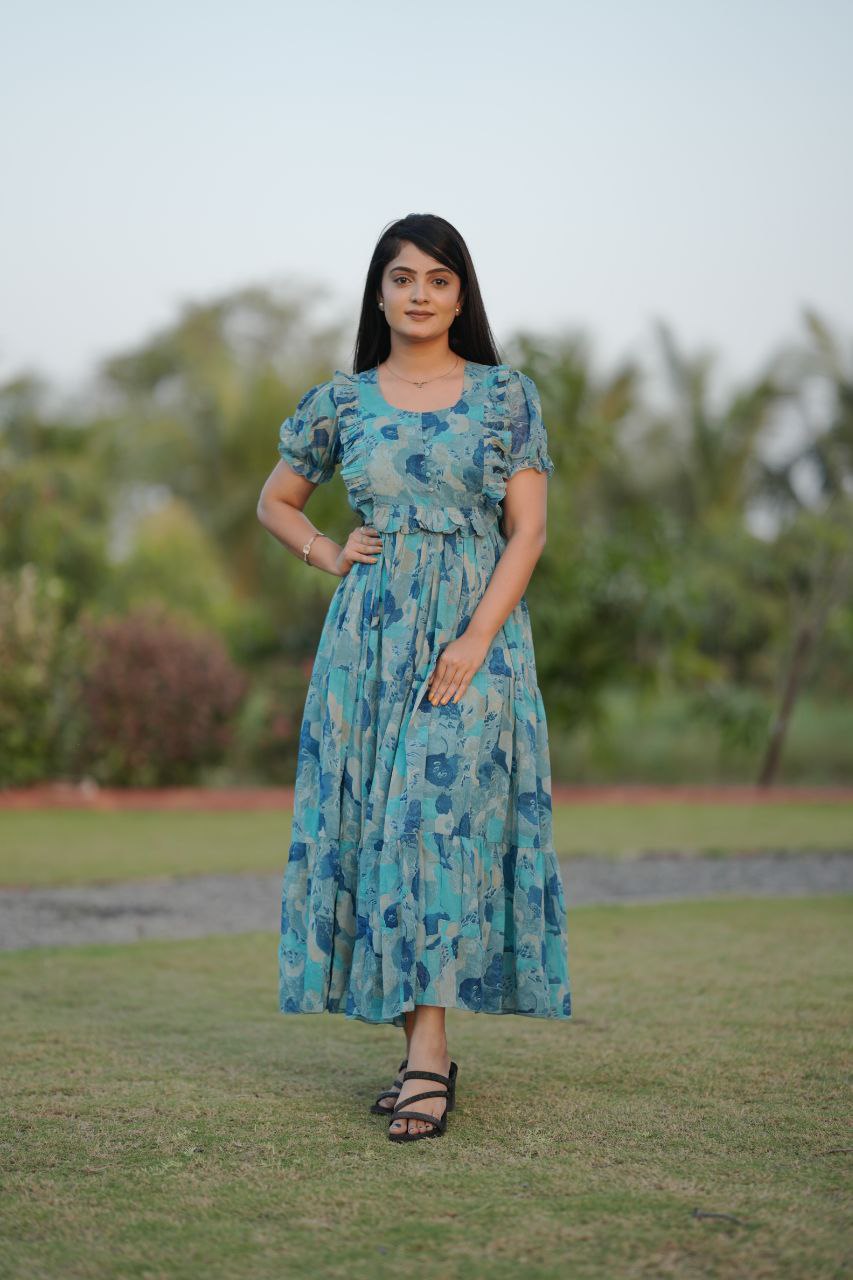 Preksha Creation Women Multicolour Georgette Floral Maxi dress Gown - Distacart