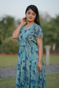 Thumbnail for Preksha Creation Women Multicolour Georgette Floral Maxi dress Gown