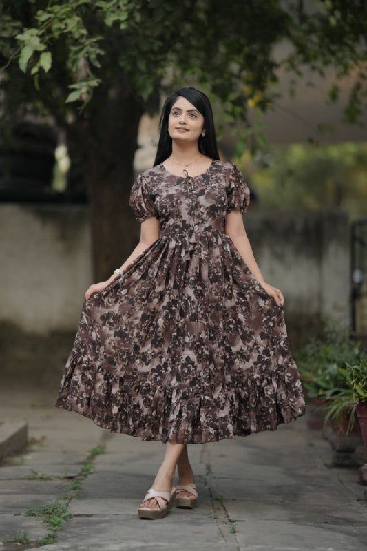 Preksha Creation Women Black Georgette Floral Maxi dress Gown