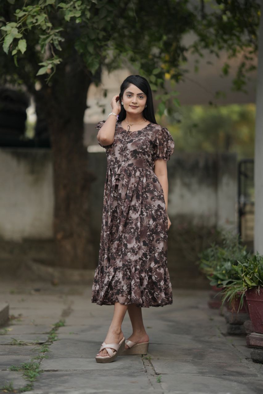 Preksha Creation Women Black Georgette Floral Maxi dress Gown
