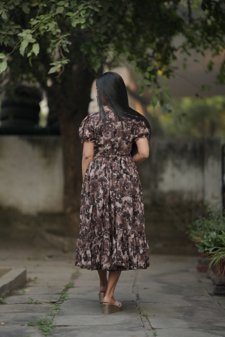 Preksha Creation Women Black Georgette Floral Maxi dress Gown