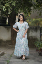Thumbnail for Preksha Creation Women White Georgette Floral Maxi dress Gown