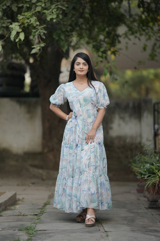 Preksha Creation Women White Georgette Floral Maxi dress Gown - Distacart