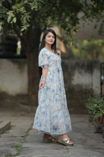 Thumbnail for Preksha Creation Women White Georgette Floral Maxi dress Gown