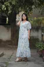 Thumbnail for Preksha Creation Women White Georgette Floral Maxi dress Gown