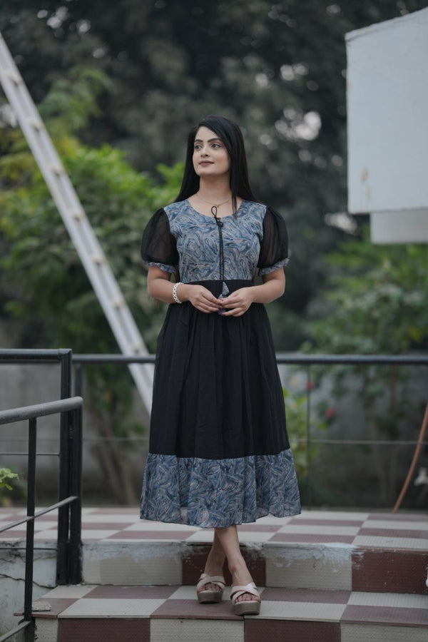 Preksha Creation Women Black Georgette Floral Maxi dress Gown