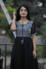 Thumbnail for Preksha Creation Women Black Georgette Floral Maxi dress Gown