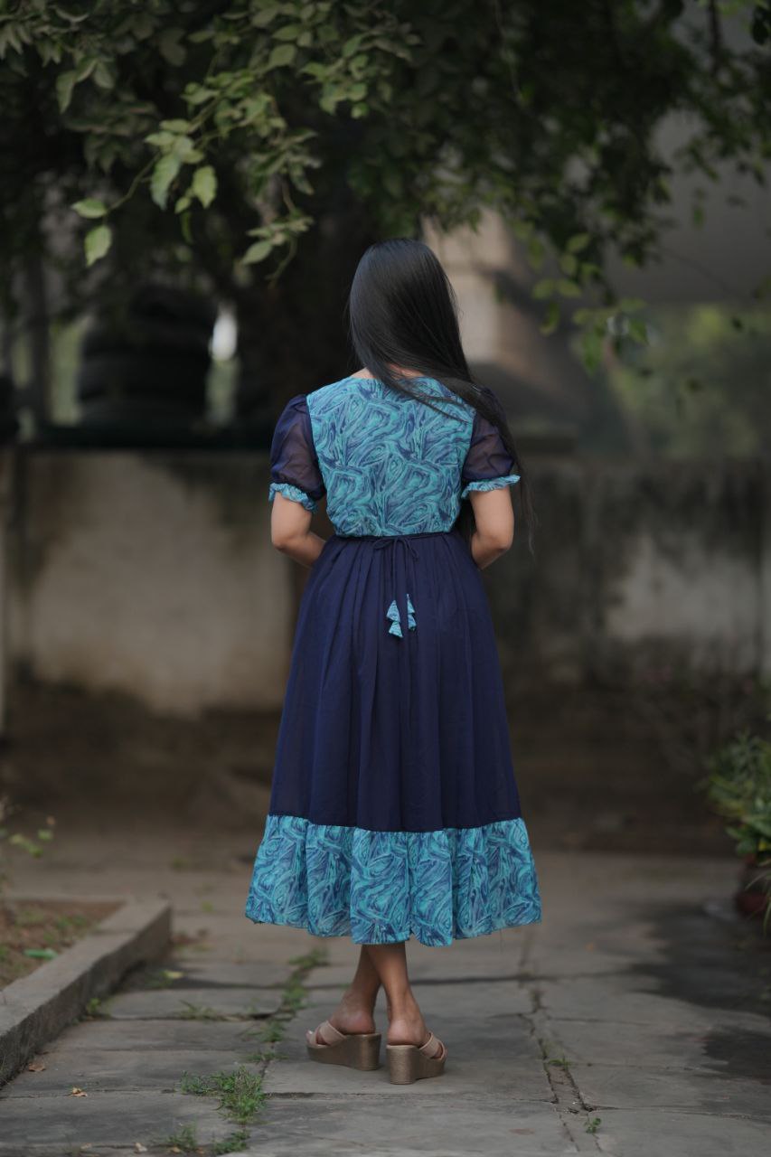 Preksha Creation Women Blue Georgette Floral Maxi dress Gown - Distacart