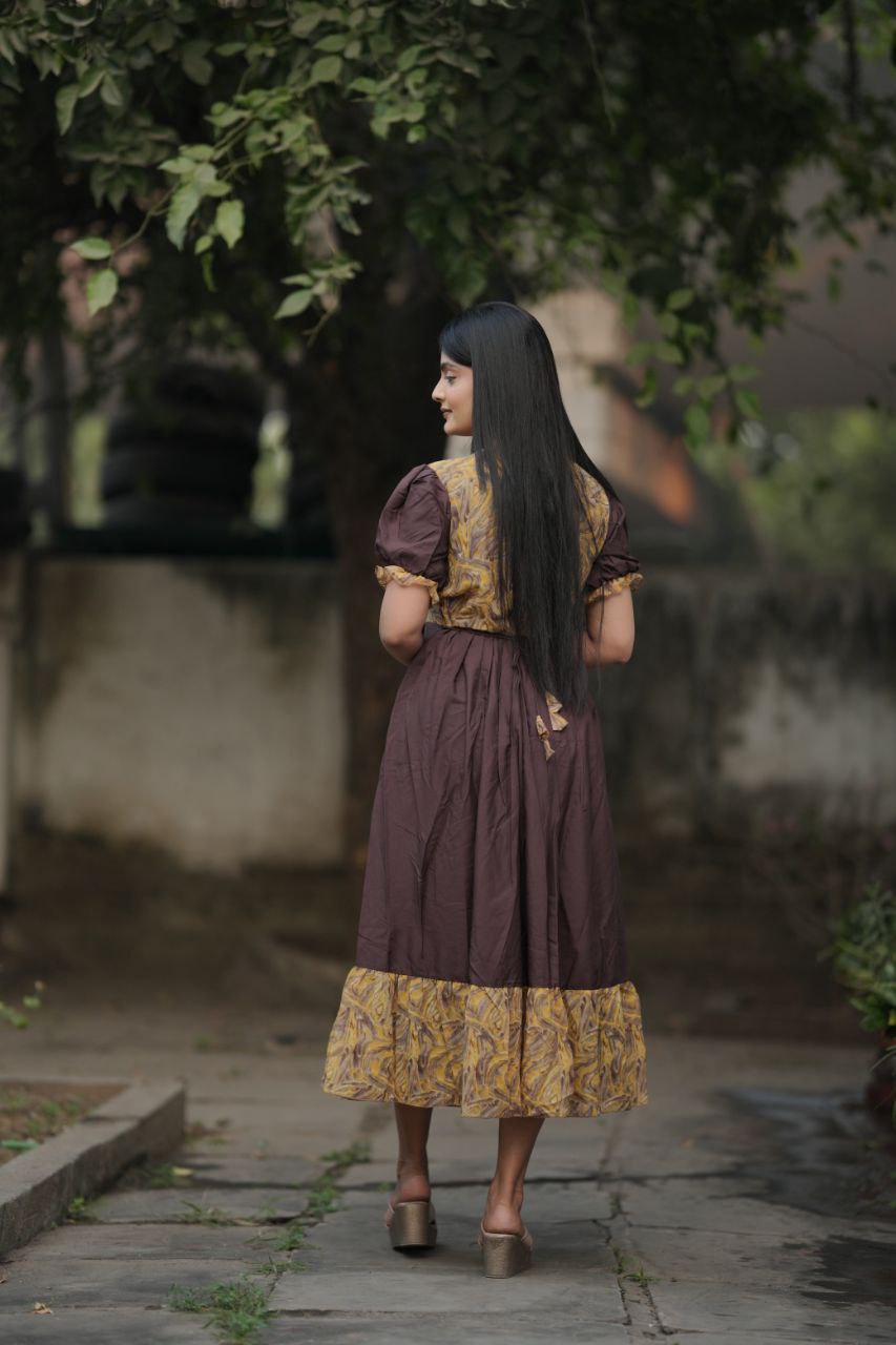 Preksha Creation Women Brown Georgette Floral Maxi dress Gown - Distacart