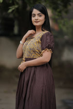 Thumbnail for Preksha Creation Women Brown Georgette Floral Maxi dress Gown