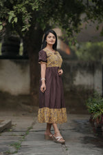 Thumbnail for Preksha Creation Women Brown Georgette Floral Maxi dress Gown
