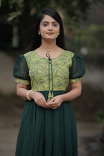 Thumbnail for Preksha Creation Women Green Georgette Floral Maxi dress Gown