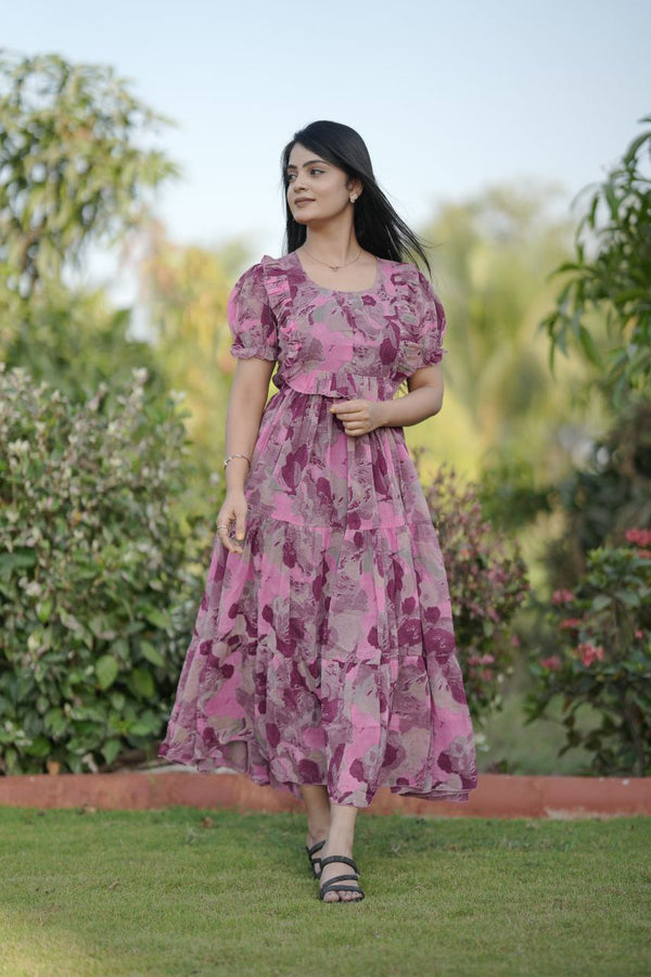 Preksha Creation Women Multicolour Georgette Floral Maxi dress Gown