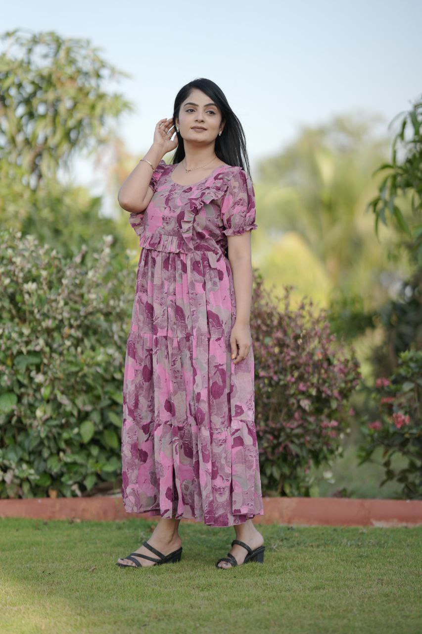 Preksha Creation Women Multicolour Georgette Floral Maxi dress Gown - Distacart