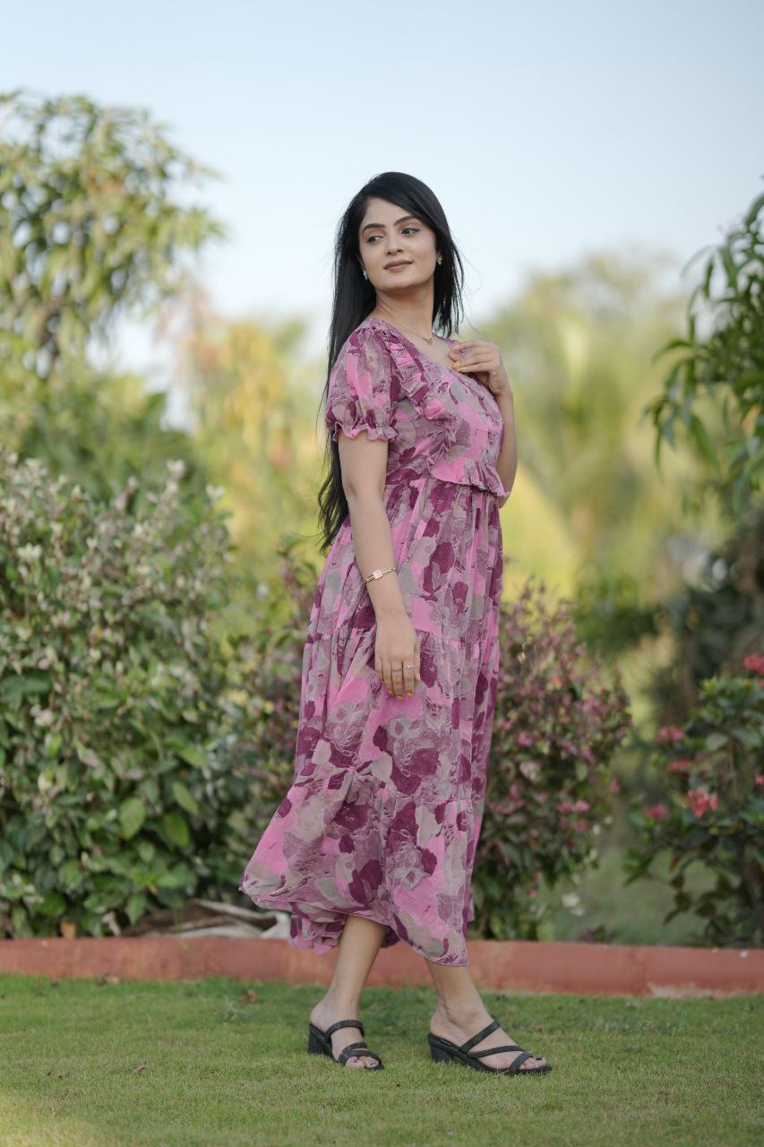 Preksha Creation Women Multicolour Georgette Floral Maxi dress Gown