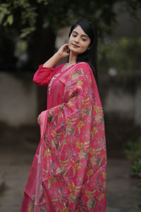 Thumbnail for Preksha Creation Women Pink Premium Maslin silk Hand Work Straight Cut Kurti & Pant With Dupatta