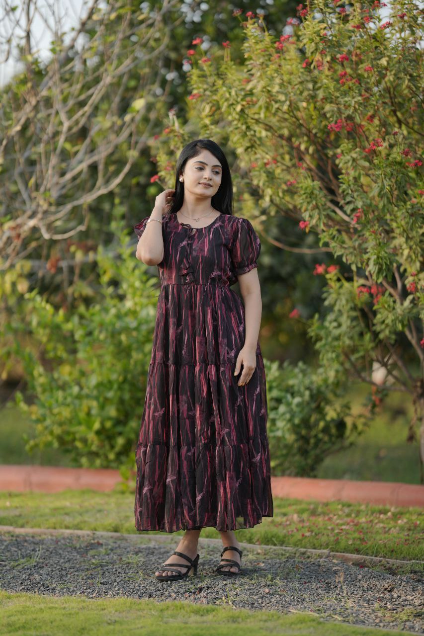 Preksha Creation Women Multicolour Georgette Floral Maxi dress Gown - Distacart