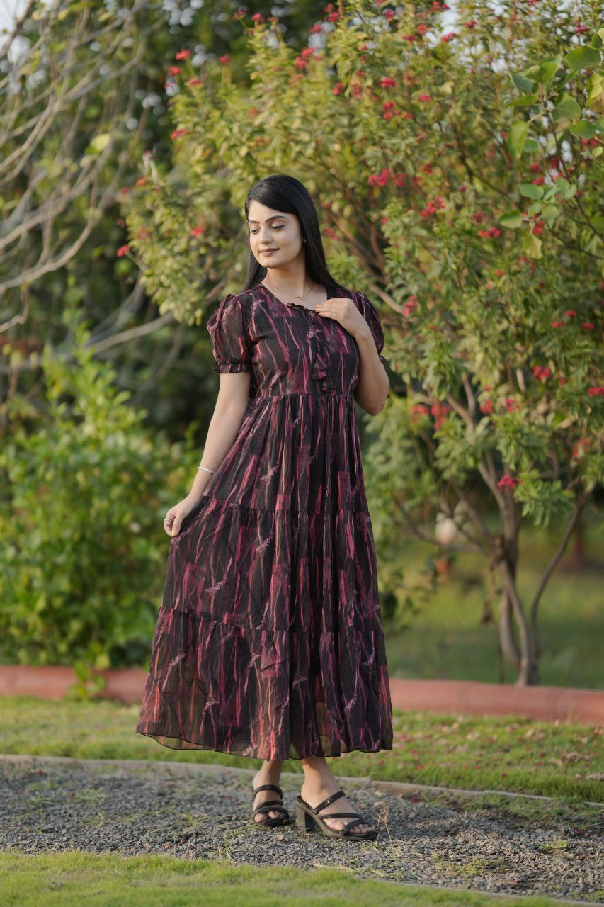 Preksha Creation Women Multicolour Georgette Floral Maxi dress Gown