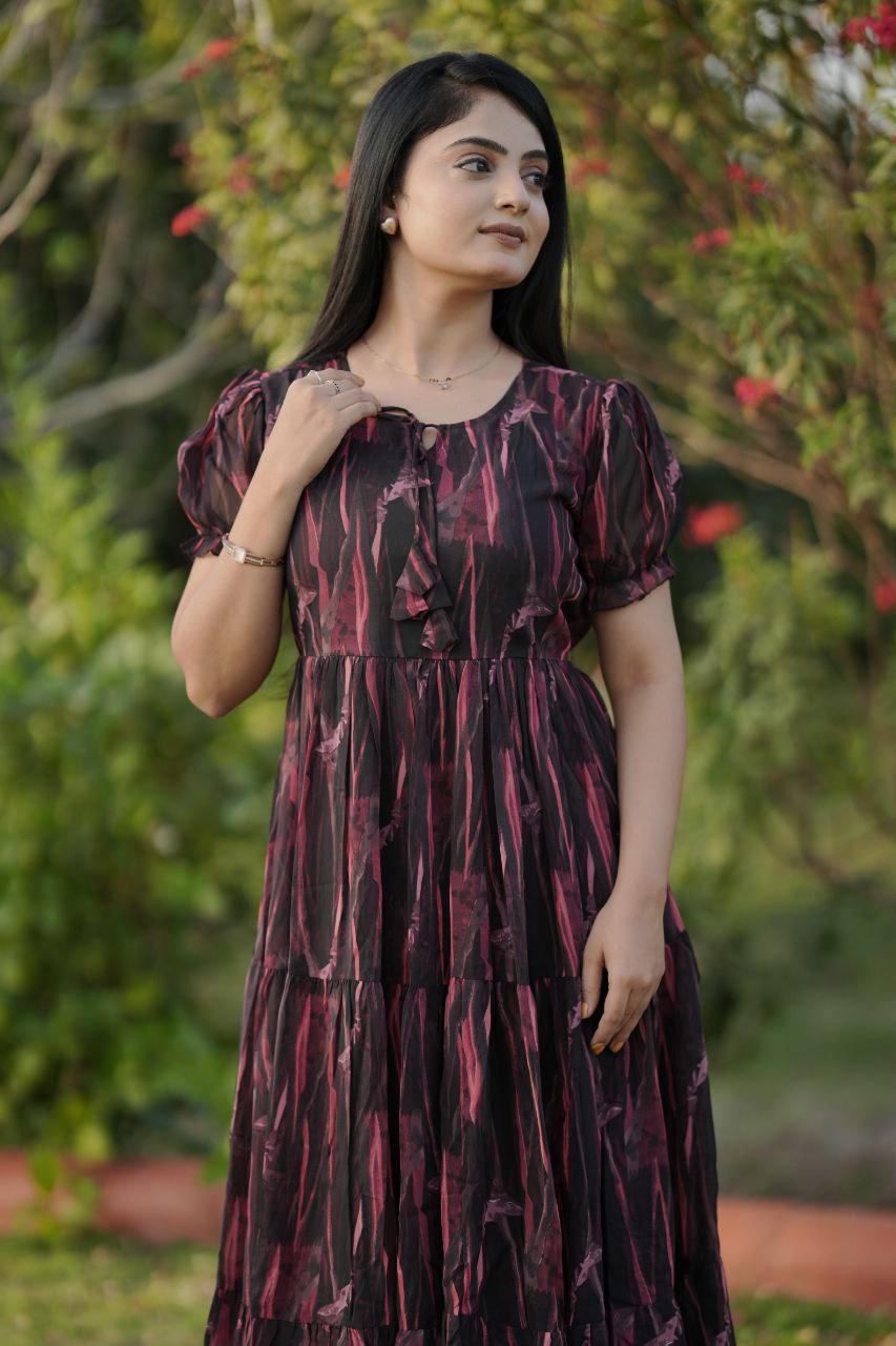 Preksha Creation Women Multicolour Georgette Floral Maxi dress Gown
