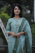 Thumbnail for Preksha Creation Women Pista Premium Maslin silk Hand Work Straight Cut Kurti & Pant With Dupatta - Distacart