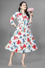 Thumbnail for Preksha Creation Women White Cotton Floral One Sided Pocket Gown