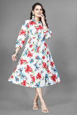 Thumbnail for Preksha Creation Women White Cotton Floral One Sided Pocket Gown