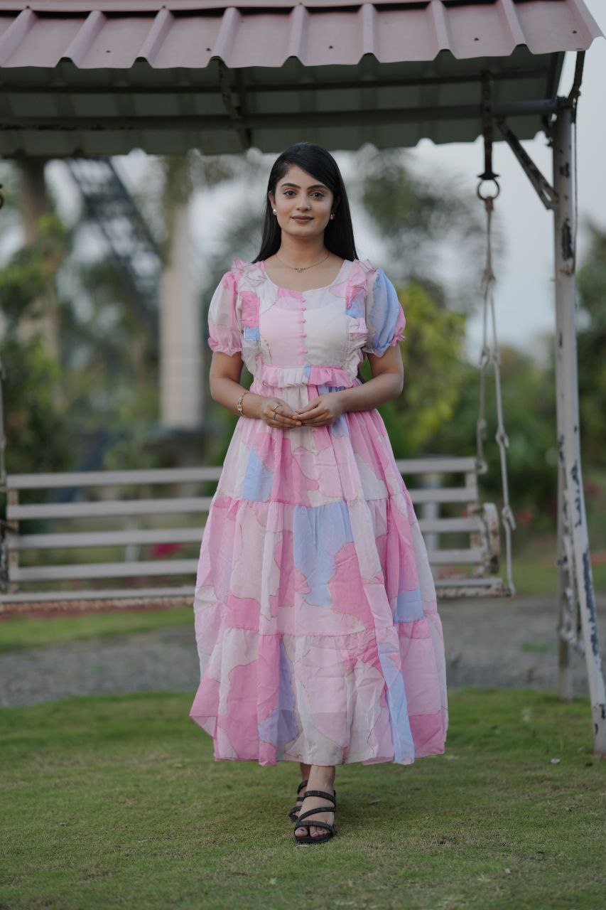 Preksha Creation Women Multicolour White Georgette Floral Maxi dress Gown - Distacart