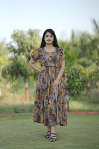 Thumbnail for Preksha Creation Women Yellow Multicolour Georgette Floral Maxi dress Gown