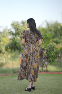 Thumbnail for Preksha Creation Women Yellow Multicolour Georgette Floral Maxi dress Gown
