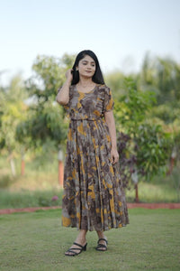 Thumbnail for Preksha Creation Women Yellow Multicolour Georgette Floral Maxi dress Gown